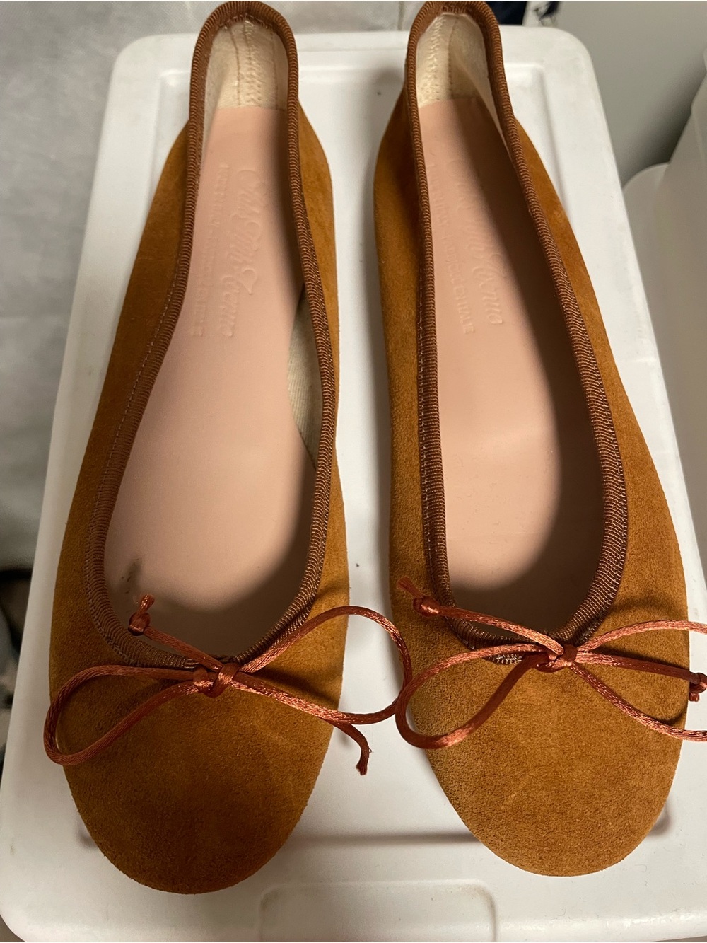 Saks Fifth Avenue Tan Suede Ballet Flats with Bow